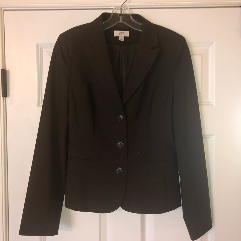 LOFT brown three button tie waist jacket